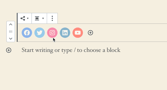 An example of the Social Link Block from WordPress 5.3