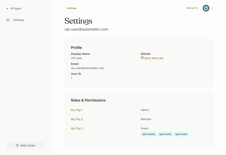 A screenshot of the User Settings Page