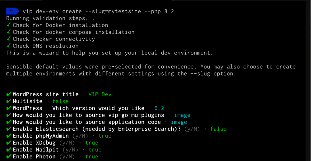 An example of VIP-CLI command to create a new environment